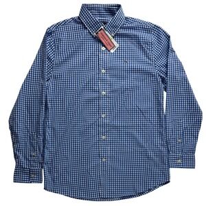 Vineyard Vines Boy Hull Blue Gingham Whale Shirt Performance Button Down M 12-14